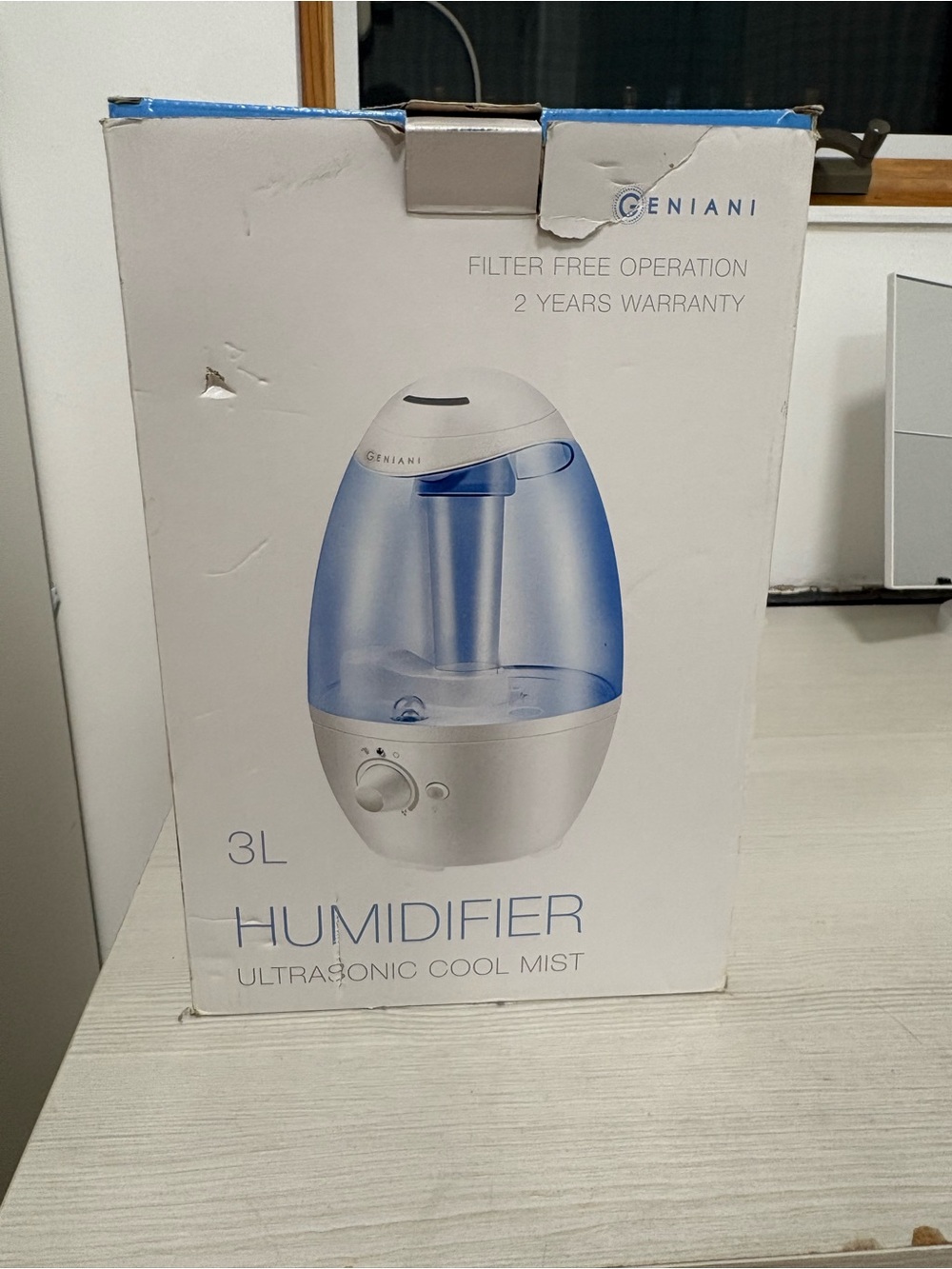 Blue & White 3L Ultrasonic Cool Mist Humidifier - Filter-Free